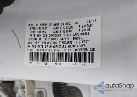 2013 Honda Accord Sport from USA, damaged, VIN 1HGCR2F52DA079304